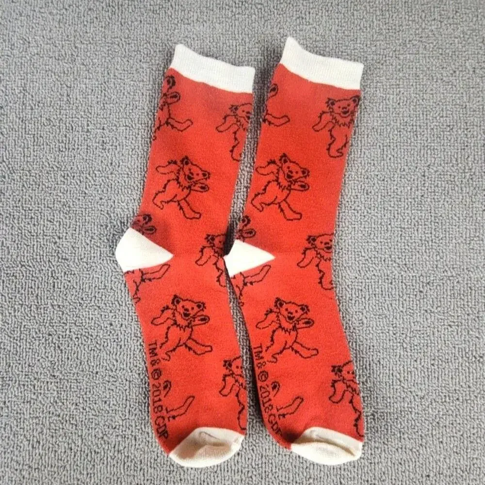 Grateful Dead Socks Mens One Size Red Dancing Bears Crew Graphic Music 2018